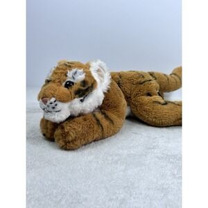 FAO Schwarz Striped Tiger Plush Laying Flat Stuffed Animal 12" floppy Cuddle